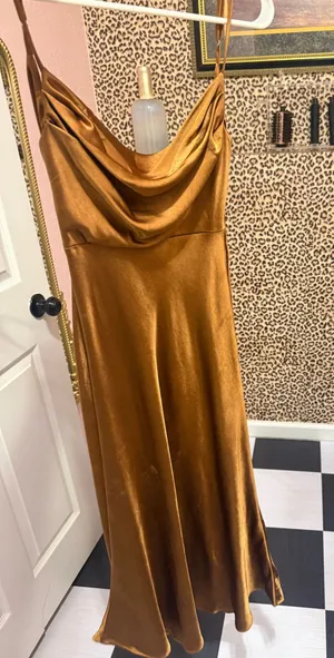 Silky brown bridesmaids dress thumbnail 1