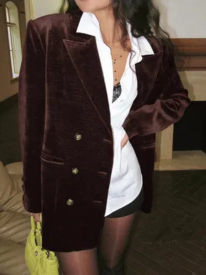 Commense Retro Velvet Blazer XS Fuchsia Mauve Double Breasted Long Sleeve Jacket thumbnail 1