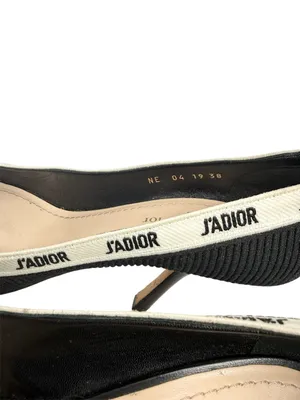 Dior J’Adior Logo Ribbon Black Canvas Slip On Pointed Toe Pumps Size 38 thumbnail 8