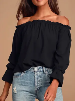 LULUS Women’s All in Good Fun Black Off-the-Shoulder Top Blouse Size Small thumbnail 1