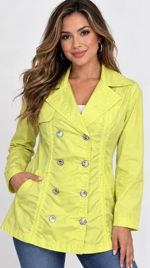 Joujou Women’s XL Lime Yellow Waterproof Double Breasted Rain Jacket thumbnail 1