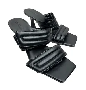Abound Black Quilted Padded Square Toe Flared Kitten Heel‎ Slide Sandals Size 7M thumbnail 1