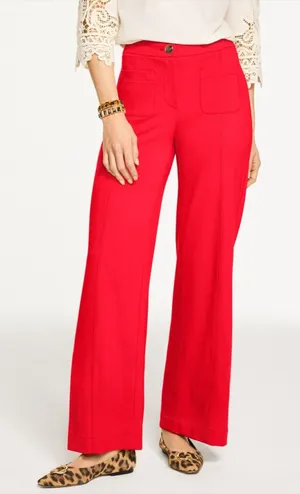 Talbots Women's 8 Wide Leg Ponte Pants Bright Cherry Red Patch Pockets High-Rise thumbnail 1
