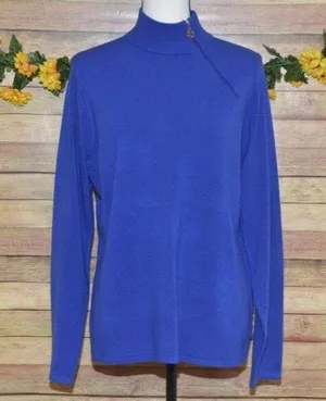 Designers Original Luxe 360 Ladies Blue Mock Neck Sweater Size XL Shoulder Zip thumbnail 1