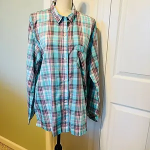 Victoria’s Secret Blue Pink Plaid Sleepshirt Long Sleeve‎ Button Front Medium thumbnail 3