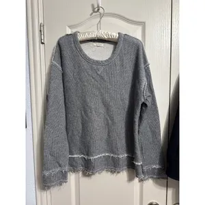Nation LTD Gray Herringbone Raw Hem Distressed Pullover Sweatshirt Minimalist thumbnail 2