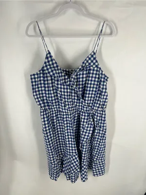Express Blue and White Gingham One-Piece Romper thumbnail 2