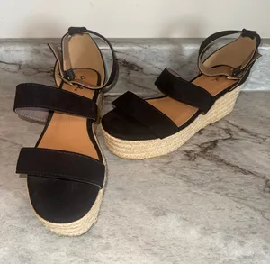 Qupid Black Platform Espadrille Sandals with Ankle Strap thumbnail 1