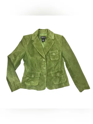Style & Co. genuine leather blazer/jacket in a light olive green color thumbnail 2