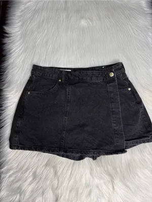 Zara Black Denim Asymmetrical Crossover Skort thumbnail 2