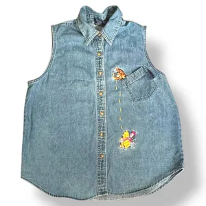 Vintage‎ Disney Pooh Chambray Denim Shirt Tigger Piglet Embroidery Button Front thumbnail 1