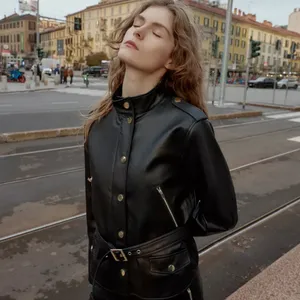 Nwt Zara Black Faux Leather Belted Jacket / Shirt S thumbnail 2