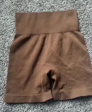 High-Rise Ribbed Brown Bike Shorts thumbnail 1