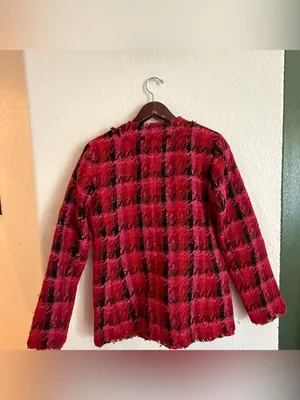 NWT Ann Taylor Womens Blazer Red Pink Tweed Houndstooth Size 4 thumbnail 2
