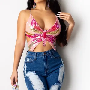 Amazon Y2K sequins butterfly crop top corset lace up adjustable colorful fairy vneck thumbnail 7