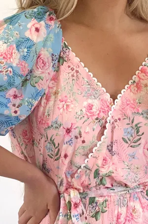 For Love & Lemons Love Colette Floral Tiered Ruffle Tie Waist Lace Hem Dress thumbnail 2