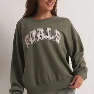 Z Supply NWT Olive Green 'GOALS' Oversized Crewneck Sweatshirt Size Medium thumbnail 1
