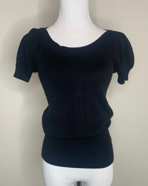 Energie Y2k Black Short Puff Sleeve Sweater Sz Medium Boho thumbnail 1