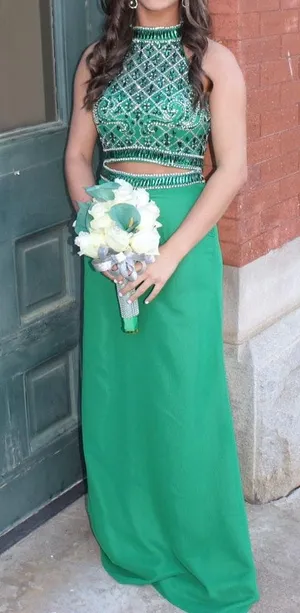 Blush Prom Green Two Piece Gown thumbnail 1