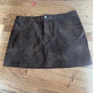 Cider Brown Faux Leather Mini Skirt Distressed A-Line Pockets XL thumbnail 2