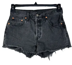 Levi’s 501 SZ W27 Jean Shorts Button-Fly Mid-Rise Frayed Hems Pockets Black Wash thumbnail 1
