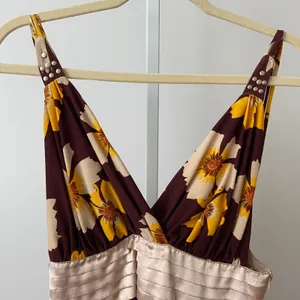 Sugar‎ Lips S Brown Floral Maxi Dress Studded Empire Waist Boho Summer thumbnail 2