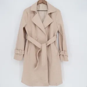 Beige Double Breasted Belted Trench Coat M2A141 Large Tan Long Sleeve Jacket thumbnail 2
