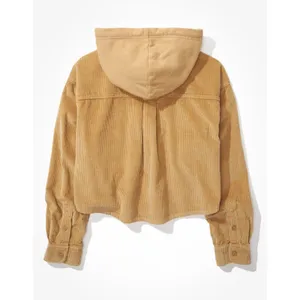 AE American Eagle Hooded Cropped Corduroy Button-Up Shirt Womens Size XS‎ thumbnail 2