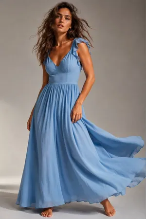 Azazie Chiffon Maxi Dress Romantic‎ Wedding Guest Gown Quiet Luxury Old Money A4 thumbnail 1