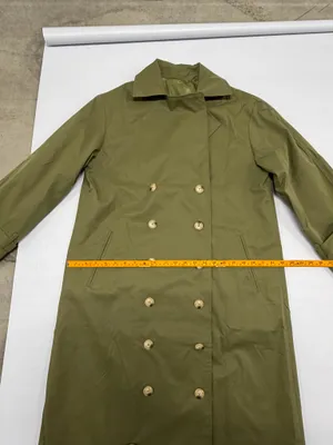 Army Green Double Breasted Trench Coat Longline Jacket H9B641 Size M thumbnail 5