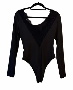 SHEIN Black Lace Trim Long Sleeve Bodysuit – Size M (US 6 / EU 38) (b4) thumbnail 1