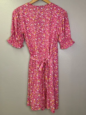 NWT ASOS Pieces Wrap Ditsy Floral Pink Mini Dress Feminine Flowy Girly thumbnail 3