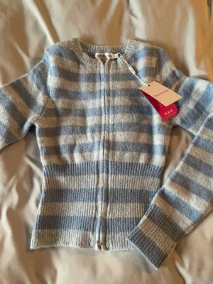 Dori Blue Zip Stripe Knit Sweater thumbnail 4
