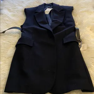 Zara Wool Dress Black Sleeveless size M length 39” bust 34” belt around waist thumbnail 8