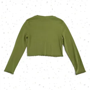 Lucy Yak Olive Green Long Sleeve Tee Lettuce Hem Crop Top Fit Fall Shirt Size M thumbnail 2