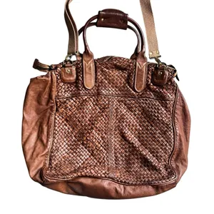 Bruno Magli Brown Woven Leather Duffle Satchel Travel Bag Made Italy Y2K thumbnail 5