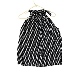 LOFT Halter Top Sleeveless Tie Neck Blouse Black White Polka Dot M‎ thumbnail 5