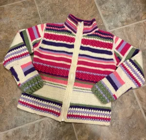 Boston Proper Lambswool Crochet Zip Cardigan Womens XS Stripe Boho Chunky Knit thumbnail 1