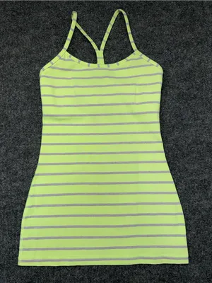 Lululemon Athletica Power Y Tank in a neon yellow and grey striped thumbnail 3