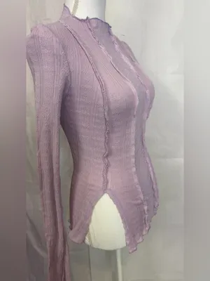 Free People Light Pink Ruffled Cable Knit Mock Turtleneck Sweater thumbnail 5