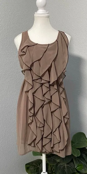 Catwalk Studio Brown Ruffle Tiered Dress Tie Back Y2k Fairy Grunge Dark Romantic thumbnail 1