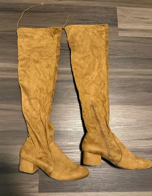 Women’s Over-the-Knee Block Heel Boots in Mustard thumbnail 1