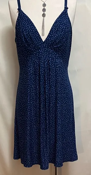 Elegant Navy Blue Polka Dot Slip Dress thumbnail 1
