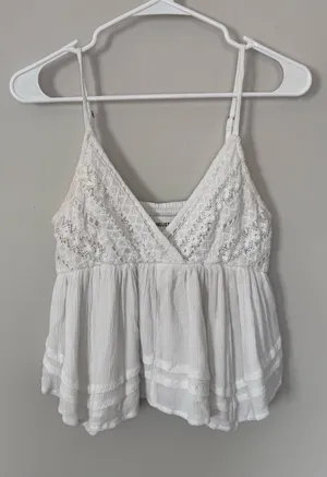 Hollister White Lace Babydoll Cami Tank Top thumbnail 1