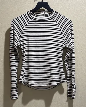 Free People Black and White Striped Long Sleeve shirt | Size Large thumbnail 1