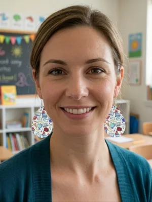 Teacher School Theme Waterdrop‎ Shaped Double-sided Print Wooden Earrings thumbnail 2