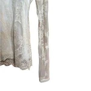 BKE Buckle Top Womens Small Ivory Lace Boho Artsy Stretch Embroidered Blouse thumbnail 5