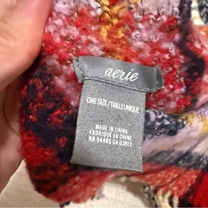 Aerie Winter Plaid Red Purple Oversized Chunky Cozy Blanket Fringe Scarf EUC thumbnail 3