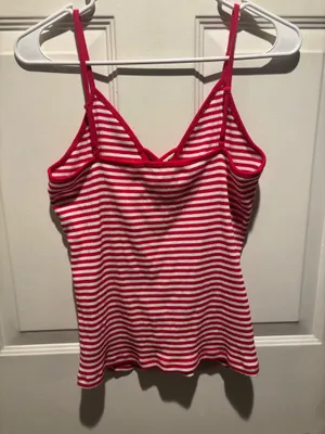 Red & White Stried Lace Up Tank Top thumbnail 2
