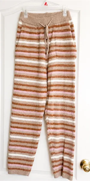 Free People FP Beach Striped Knit Lounge Pants Brown Pink Small thumbnail 1